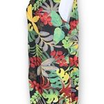 Vintage 90s Dress Sleeveless Scoopneck Multicolor Tropical Print Leaf Medium Green Photo 1
