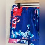 Natori Satin Blue Floral Tsubaki Knotch Long Sleeve Pajamas Shorts Set Medium Photo 7