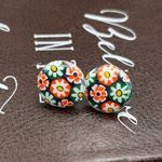 1960s Millefiori Floral Glass Earrings – Vintage Cabochons on Stainless Posts White Photo 4