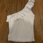 One Shoulder White Ruffle game day shirt Photo 1