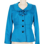Tahar ASL Blue Ruffle Collar Tahari by ASL Teal Blazer Like New Photo 0