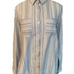 Athleta  long sleeved blue/white pinstripe women’s shirt, size XS. EUC Photo 1