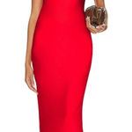 Line and Dot  Kira Maxi Dress in Tomato Red Medium New Womens Satin Gown Photo 0