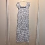 Vintage maxi length mumu floral dress pastel blue stripes white flowers lace Photo 1