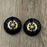 AHOY! Really Cool Vintage Nautical Clip On Earrings Anchor Design Rattan Ribbon Blue Photo 3