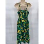 Old Navy  Tropical Banana Maxi Dress Womens S  Blue Green Cotton Blend‎ Tie Belt Photo 7