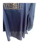 Chico's Chico’s Silky Sequin V-Neck Beaded Blouse Navy Bronze Size 1/Medium Elegant Photo 3