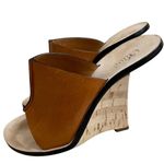 Chloé Women's Tan camel Leather Wedge Mules Sandals 37 Made in Italy used 1X Photo 1