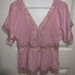 Rue 21 Pink Deep Neck Lace Button Up Blouse Photo 1