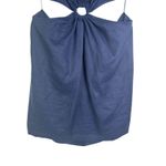 Staud Epona Sheath Dress Large Ring Detail Short Sleeve Cutout Linen Mini Navy L Blue Photo 6