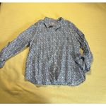 Chico's  No Iron Linen Blue Diamond Button-Up Tunic Size XL 16/18 Roll Tab Photo 1