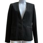 Elie Tahari Black Virgin Wool Lamb Leather Blend Pocket Blazer Size Small Photo 0