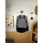 Anthropologie  Rebekah Black & White Striped Round Hemline Sweater - Size - Small Photo 1