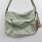 Sage Green Faux Leather Crossbody Bag Women’s Adjustable Strap Tassel Pocket Photo 2