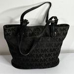 Michael Kors Jet Set Black Logo Mono Canvas Tote Bag Purse Leather Trim … Photo 0