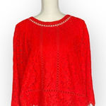Karl Lagerfeld  Red Lace 3/4 Sleeve Blouse Photo 0