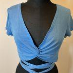 Princess Polly 18. Blue Cap Sleeve Tie Front Crop Top Size 10 Photo 3