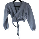 SheIn Wrap Style Cropped Blue Gray Knit Sweater Tie Closure L Photo 0