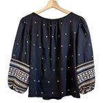Anthropologie  Pilcro Shirt Women Medium Black Tan Embroidered Boho Cottage Puffy Photo 1