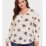 Torrid  Plus 1X Super Soft Henley Long Sleeve Tee Waffle Knit V-Neck Floral Top Photo 0