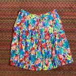 VINTAGE BRIGHT FLORAL PLEATED MIDI SKIRT FLOWY Blue Photo 2