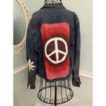 Calvin Klein Vtg 90’s  Denim Jean Jacket Blue hippie SZ M Peace Daisy Painted Photo 1