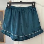 Teal Satin Pajama Shorts with White Lining Blue Size L Photo 0