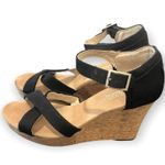 Toms Women's Black Cork Wedge Buckle Ankle Strap Sandals Heels Photo 0