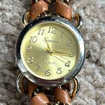 Geneva Platinum women’s vintage gold/tan double‎ wrap leather chain rope watch Tan Photo 2