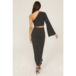 Something Navy Black Jersey One Shoulder Long Sleeve Mid-Cutout Gown Medium Photo 1