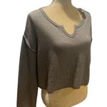 Urban Outfitters NWT  Women Ribbed Top Notched Neck Long Sleeve Solid Gray Knit M Photo 1
