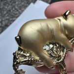 Signed AJC Gold Tone Pig On Tasseled Pillow Brooch Pin Photo 3