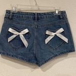 Edikted  Shorts Womens Small Blue Denim Heart Pockets Bow Ribbon Zip Fly S16067 Photo 0