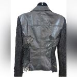 Guess  Faux Leather Moto Jacket Lace Sleeve Floral Print Size M Photo 9
