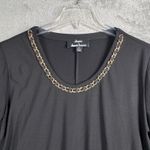 Dennis Basso‎ Blouse Black Chain Neck Tunic Top Women M Gold Shimmer Minimalist Size M Photo 3