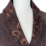 Coldwater Creek  Brown Leather Suede Jacket Large Embroidered Beaded Western Photo 1