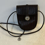 Brighton Vintage One World Leather Shoulder Crossbody Bag Brown Woven Photo 0
