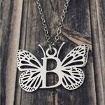 Letter B Initial Butterfly Necklace Silver Photo 3