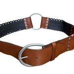 Brown Tooled Leather Wide Statement Belt Rings Boho Waist Festival Women’s Sz S Photo 5