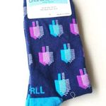 HANUKAH Dradel Holiday Novelty Crew Printed Socks Happy Chanukah Blue Photo 0