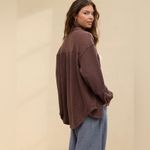 Aerie  Anytime Fave Waffle Shirt Oversized Shacket in Canyon Sun Brown Size S Photo 1