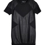 MINKPINK Black Faux Suede Leather Combo Short Sleeve Tunic Top Sweatshirt Dress Photo 0