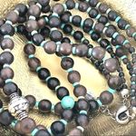 Coldwater Creek triple strand wood bead and turquoise necklace Photo 1