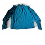 Max Studio NWOT   M Blue Ruffle High Neck Blouse Smocked Cuff Balloon Sleeve Top Photo 5