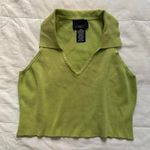 Y2K lime Green collared silk blend knit cropped sleeveless sweater vest medium Photo 0