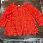 Adiva Womens Floral Crochet Open‎ Knit 3/4 Bell Sleeve Top Red Orange Size Large Photo 6