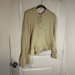 Heyson Beige Boho Chic Waffle Knit Ruffle Trim Pullover Sweater Hoodie Sz Large Tan Photo 9