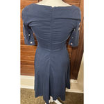 Eshakti  Navy blue Embroidered Dress Size 0 XS Fit & Flare cotton stretch Photo 3