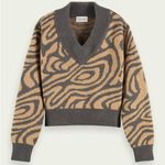 Scotch & Soda Cropped V-Neck Alpaca Blend Sweater In Wood Grain grey camel sz M Photo 0