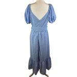 Sachin & Babi Blue Eyelet Maxi Dress Size 10 Puff Sleeve Belted Wedding Feminine Photo 2